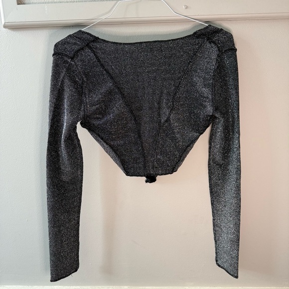 Urban Outfitters Grey and Black Sparkle Cut Out Front Cropped Long Sleeve Seam - Picture 4 of 9